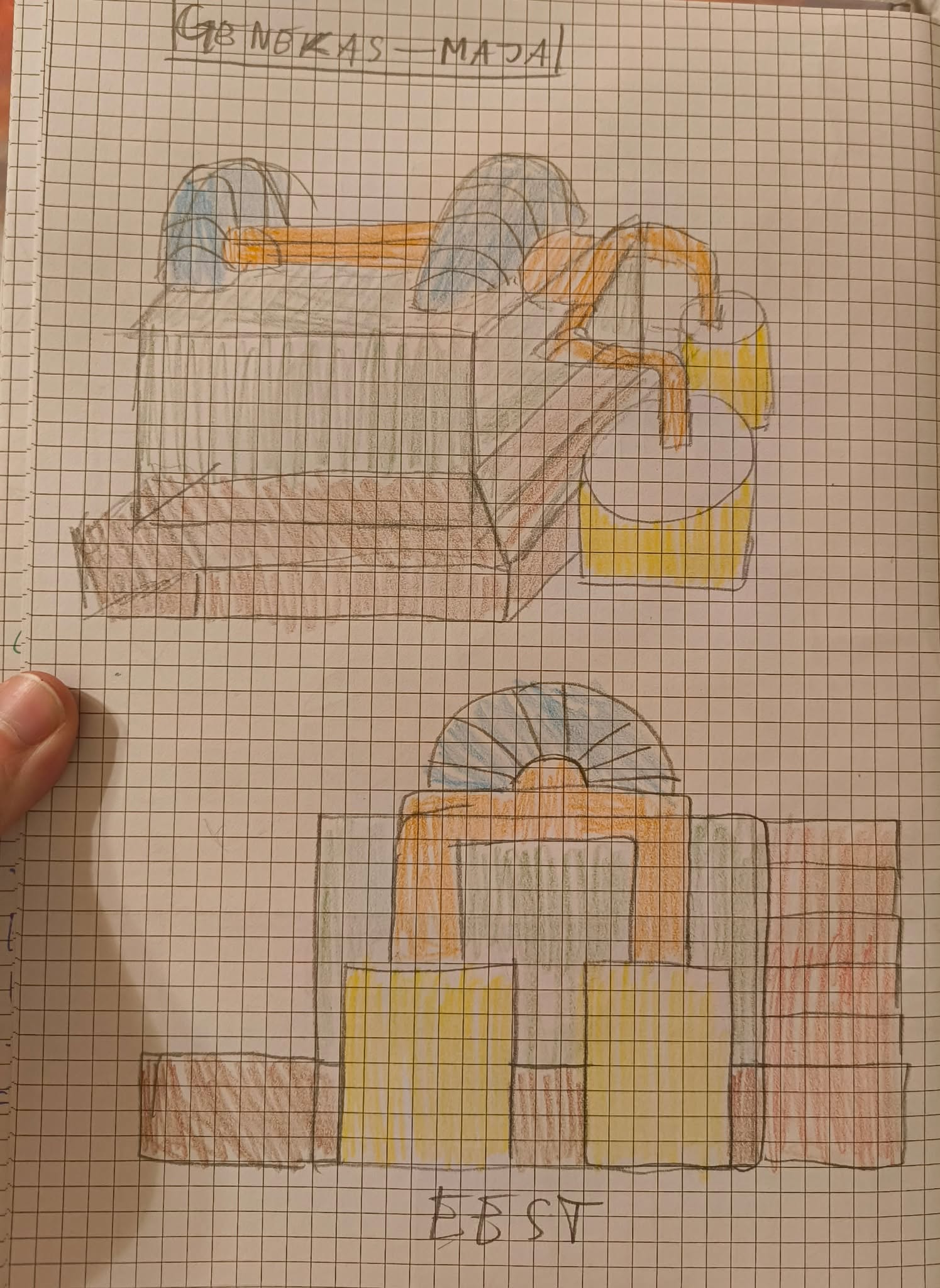 Käsitsi tehtud esialgne sketš lauamängu maastikuelemendist